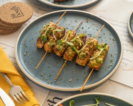Air Fryer Rainbow Tofu & Veggie Skewers