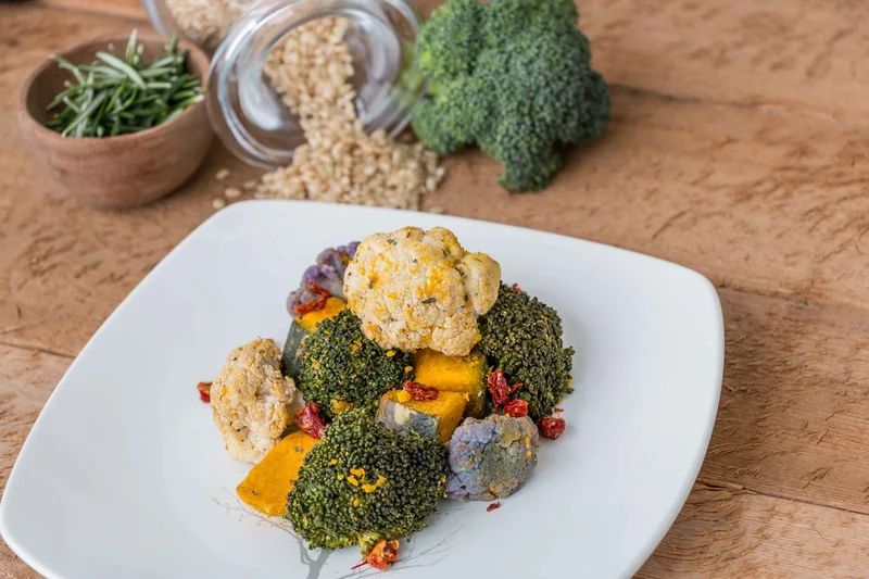 Air Fryer Spicy Roasted Broccoli and Cauliflower